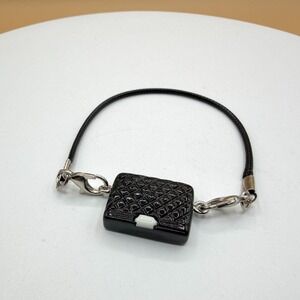 Black Handbag Purse Charm Bracelet Silver Tone Cord Fashion Statement Jewelry